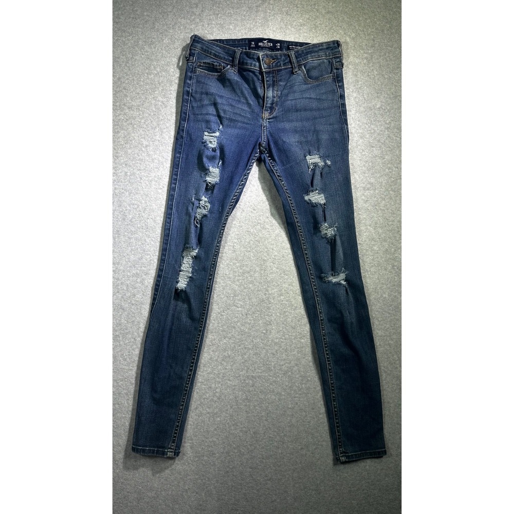 Hollister Mid-Rise Super Skinny Distressed Jeans Dark Wash 7R W28 L30